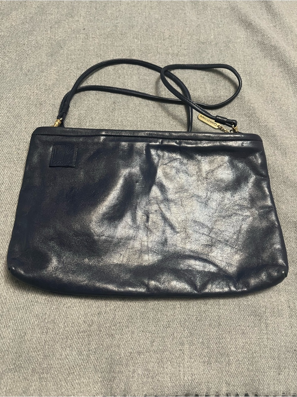 Giani Bernini Navy Leather Shoulder Bag with Slim Strap